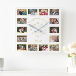 Maak een op maat gemaakte witte nep gouden familie vierkante klok
