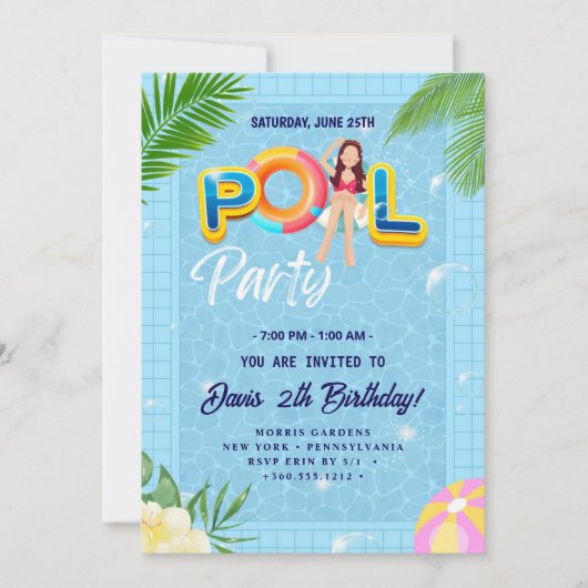 Maak een plons met onze Pool Party Verjaardag Kaart (Voorkant)