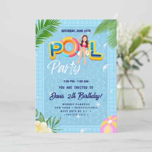 Maak een plons met onze Pool Party Verjaardag Kaart (Staand voorkant)