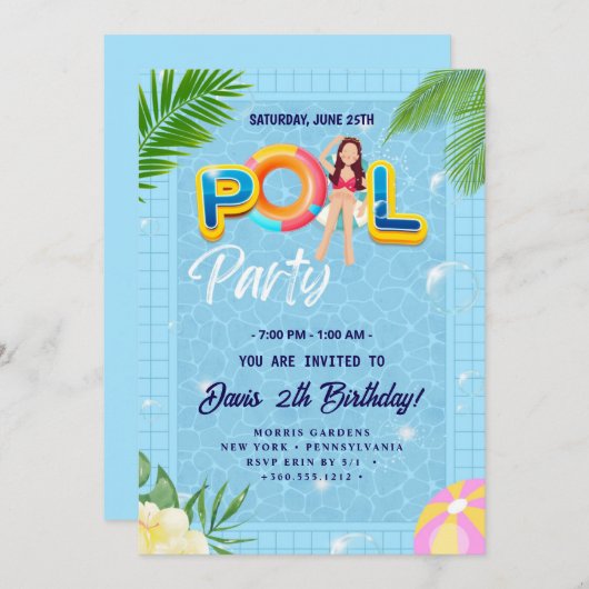 Maak een plons met onze Pool Party Verjaardag Kaart (Voorkant / Achterkant)