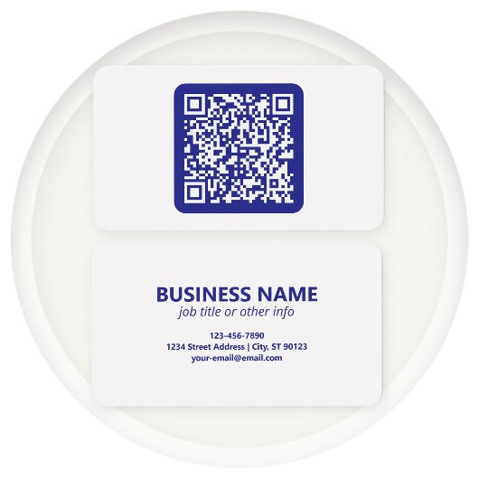 Maak een scanbare QR-code | Bewerkbare donkerblauw Visitekaartje