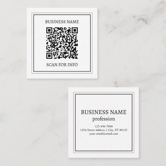 Maak een scanbare QR-code | Zwart & Wit Vierkante Visitekaartje (Voorkant / Achterkant)