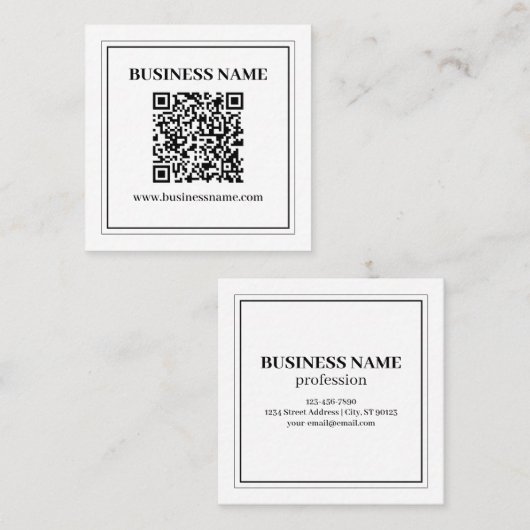 Maak een scanbare QR-code | Zwart & Wit Vierkante Visitekaartje (Voorkant / Achterkant)
