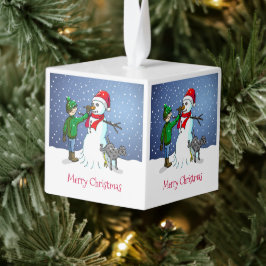 Maak een sneeuwpop terwijl de sneeuw valt decoratie