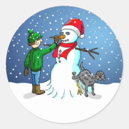 Maak een sneeuwpop voor Kerstmis Ronde Sticker