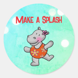 Maak een Spetterende Nijlpaard Verjaardags Zwembad Ronde Sticker