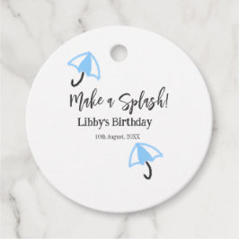Maak een splash blauwe paraplu zomer zwembad verja bedankjes labels