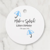 Maak een splash blauwe paraplu zomer zwembad verja bedankjes labels (Achterkant)