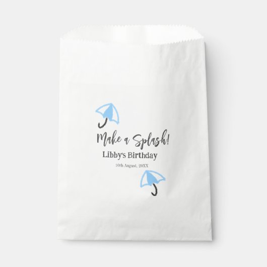 Maak een splash blauwe paraplu zomer zwembad verja bedankzakje (Voorkant)