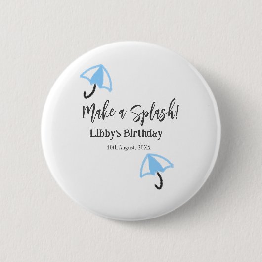 Maak een splash blauwe paraplu zomer zwembad verja ronde button 5,7 cm (Voorkant)