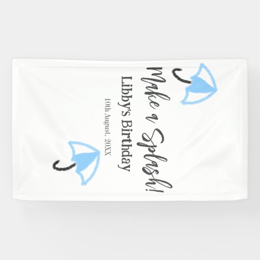 Maak een splash blauwe paraplu zomer zwembad verja spandoek (Horizontaal)