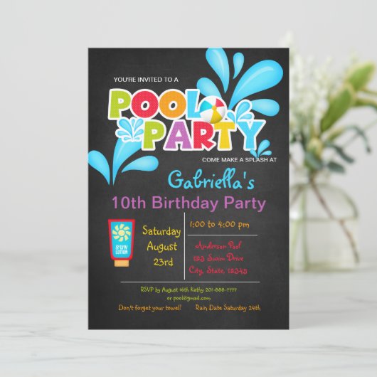 Maak een Splash Pool Party Verjaardag Kaart (Staand voorkant)