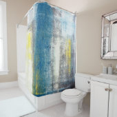 'Maak een verklaring' Blauwgroen en Gele Abstracte Douchegordijn (In situ)