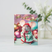 Maak een vrolijk geluid Happy Mouse zingen Christe Feestdagenkaart (Staand voorkant)