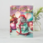 Maak een vrolijk geluid Happy Mouse zingen Christe Feestdagenkaart (Staand voorkant)