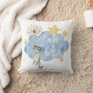 Maak een Wens Citaat Kat Ster Wolk Babykamer Kinde Kussen