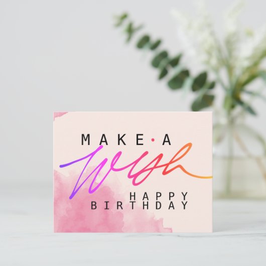 Maak een Wens Gelukkige Verjaardag in Roze Briefkaart (Staand voorkant)