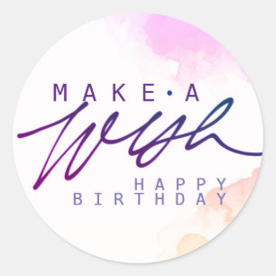 Maak een wens Happy Birthday in het Paarse Ronde Sticker