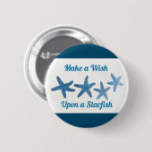 Maak een wens op een zeester blauw en wit ronde button 5,7 cm (Voorkant /achterkant)