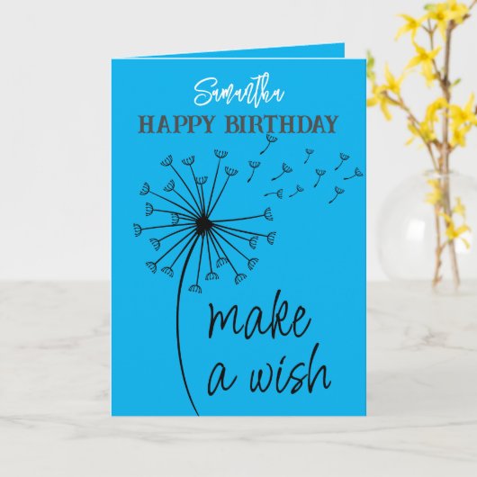 Maak een wens paardenbloem klok.Bewerkbare verjaar Kaart (Gele Bloem)