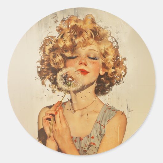 Maak een wens paardenbloem ronde sticker (Voorkant)