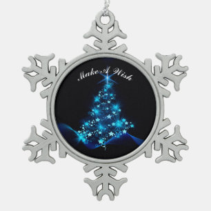 Maak een wens tin sneeuwvlok ornament