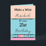 Maak een wens voeg naam turquoise 21st birthday to kaart<br><div class="desc">Dit is geen gewone verjaardag. Blaas die kaarsen uit, maak een wens zo episch dat het de sterren raakt, en maak je klaar om de wereld te veroveren. Gelukkige 21e verjaardag. Vervang deze door de werkelijke naam van de ontvanger. Voeg een zoete boodschap toe aan de kaart voor een extra...</div>