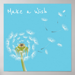 Maak een wenscitaat Dandelion sky blue en white Poster