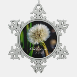 Maak een Wish, geloof me, Dandelion Kerstmis Tin Sneeuwvlok Ornament