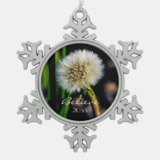 Maak een Wish, geloof me, Dandelion Kerstmis Tin Sneeuwvlok Ornament (Voorkant)