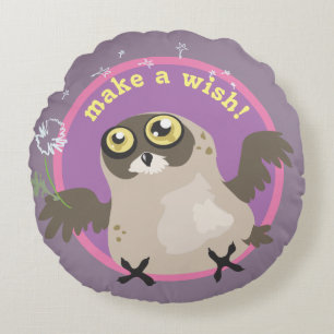 Maak een Wish. Owl Round Pillow Rond Kussen