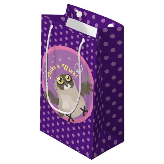 Maak een Wish. Owl Small Gift Bag Klein Cadeauzakje (Voorkant Gekanteld)