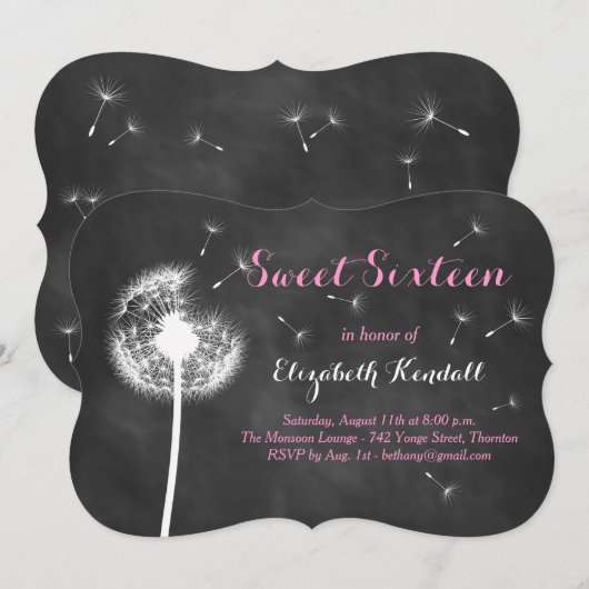 Maak een Wish. Zoete zestien uitnodiging (roze) (Voorkant / Achterkant)