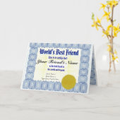 Maak een World's Best Friend Certificate Gift Kaar Kaart (Gele Bloem)