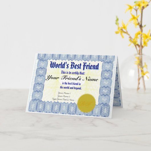Maak een World's Best Friend Certificate Gift Kaar Kaart (Gele Bloem)