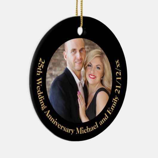 Maak eigen ANNIVERSARY FOTOCADEAU onder $15 Keramisch Ornament (Rechts)