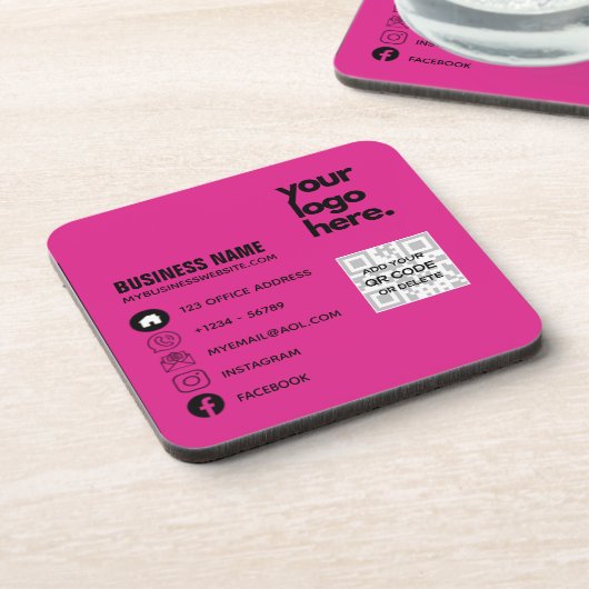 Maak eigen CERISE ROZE QR CODE Zakelijke kaart Log Bier Onderzetter (Linkerzijde)