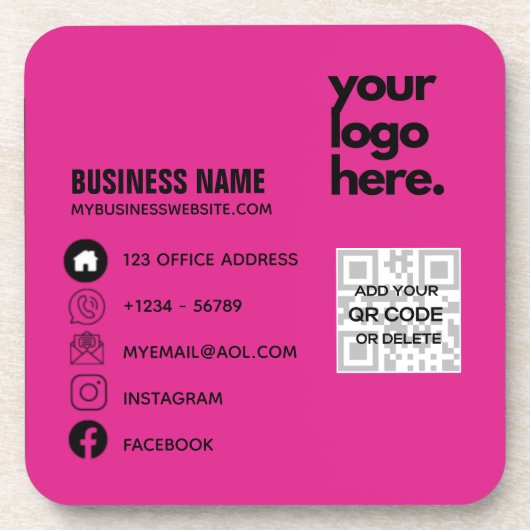 Maak eigen CERISE ROZE QR CODE Zakelijke kaart Log Bier Onderzetter (Voorkant)