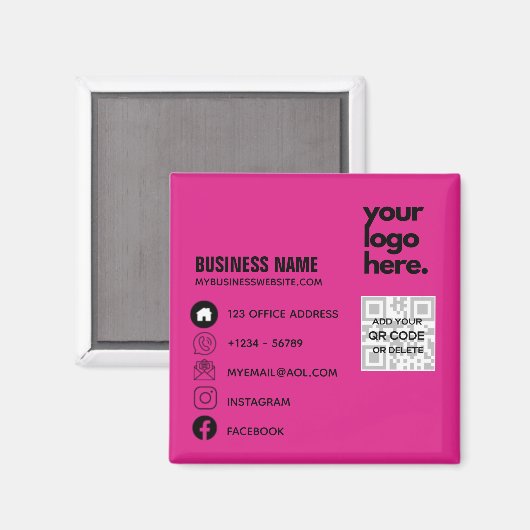 Maak eigen CERISE ROZE QR CODE Zakelijke kaart Log Magneet (Voorkant / Achterkant)