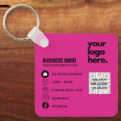 Maak eigen CERISE ROZE QR CODE Zakelijke kaart Log Sleutelhanger (Voorkant)