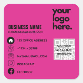Maak eigen CERISE ROZE QR CODE Zakelijke kaart Log Vierkante Sticker