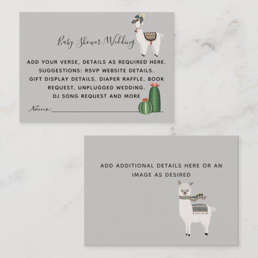 Maak Eigen Evenementdetails Inserts - Alpaca Llama Informatiekaartje (Voorkant / Achterkant)