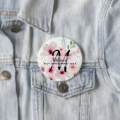 Maak eigen ROZE BLOZEN FLORALE BOHO BruidsfeestCad Ronde Button 7,6 Cm (In situ)