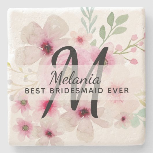 Maak eigen ROZE BLOZEND FLORALE BOHO Bruidsfeestca Stenen Onderzetter (Voorkant)