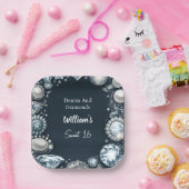 Maak Elegant Gem Bling Denim en Diamonds Sweet 16 Papieren Bordje (Feest)
