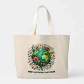 Maak elke dag Aarde Dag Bloemenplaneet Grote Tote Bag (Achterkant)