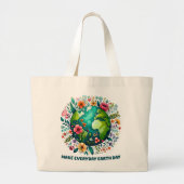 Maak elke dag Aarde Dag Bloemenplaneet Grote Tote Bag (Voorkant)