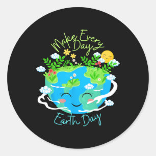 Maak elke dag Earth Day Schattige Funny Smiling Pl Ronde Sticker