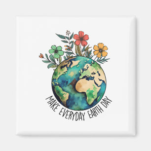 Maak elke dag Earth Day Wildflower Save Planet Magneet