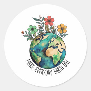 Maak elke dag Earth Day Wildflower Save Planet Ronde Sticker